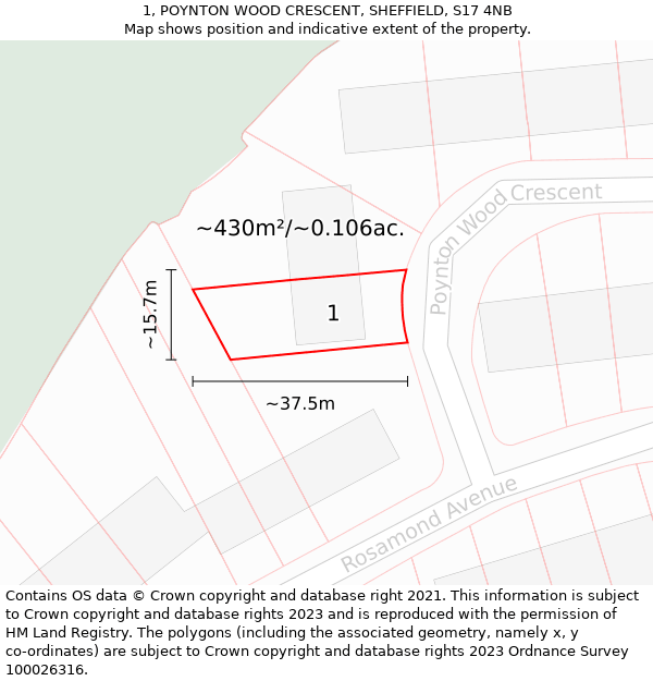 1, POYNTON WOOD CRESCENT, SHEFFIELD, S17 4NB: Plot and title map