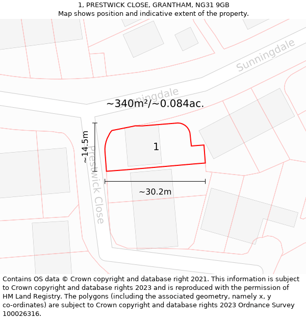 1, PRESTWICK CLOSE, GRANTHAM, NG31 9GB: Plot and title map