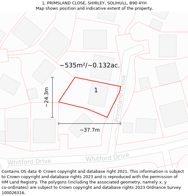 1, PRIMSLAND CLOSE, SHIRLEY, SOLIHULL, B90 4YH: Plot and title map