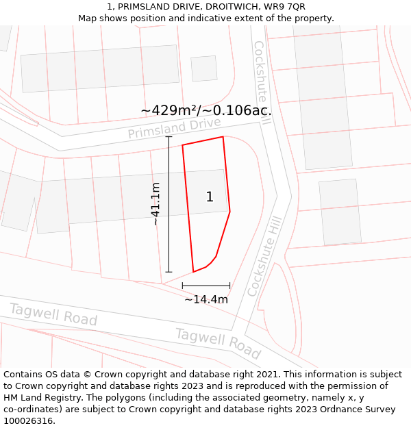 1, PRIMSLAND DRIVE, DROITWICH, WR9 7QR: Plot and title map