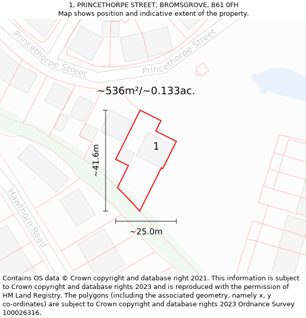 1, PRINCETHORPE STREET, BROMSGROVE, B61 0FH: Plot and title map