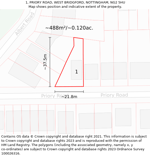 1, PRIORY ROAD, WEST BRIDGFORD, NOTTINGHAM, NG2 5HU: Plot and title map