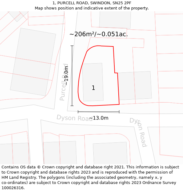 1, PURCELL ROAD, SWINDON, SN25 2PF: Plot and title map