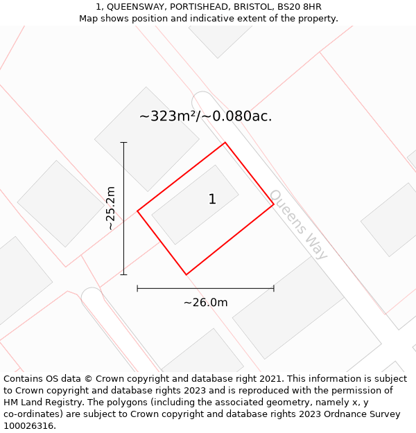 1, QUEENSWAY, PORTISHEAD, BRISTOL, BS20 8HR: Plot and title map