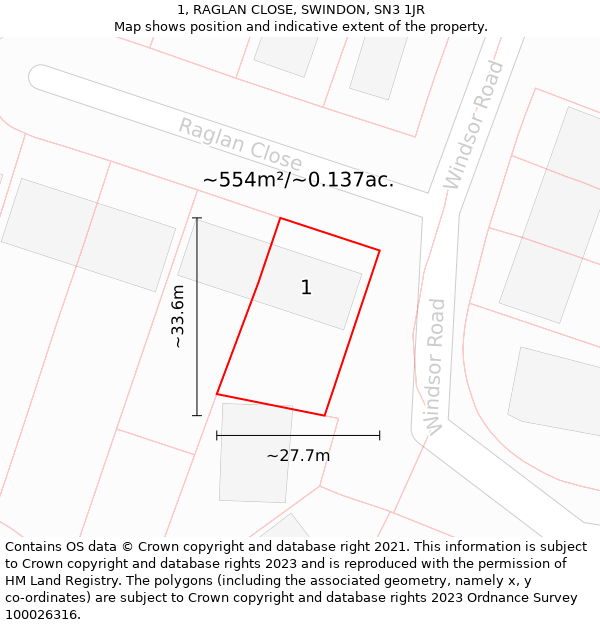 1, RAGLAN CLOSE, SWINDON, SN3 1JR: Plot and title map