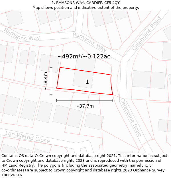 1, RAMSONS WAY, CARDIFF, CF5 4QY: Plot and title map