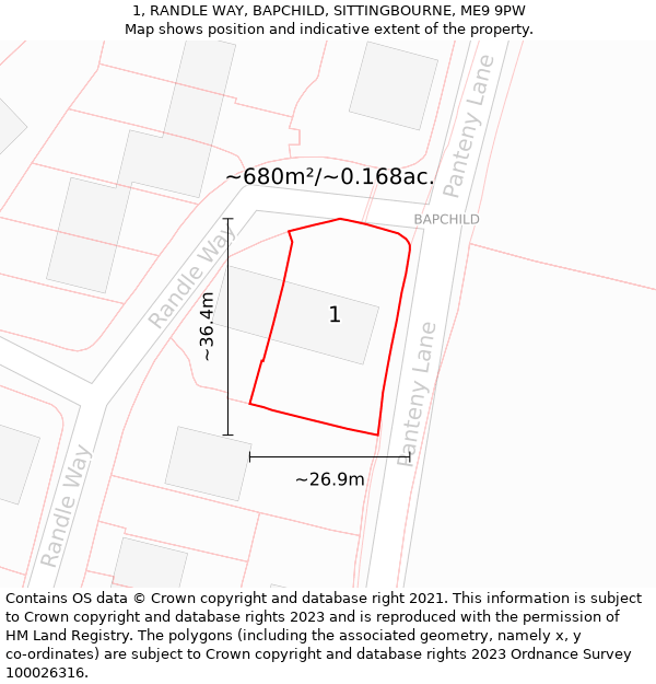 1, RANDLE WAY, BAPCHILD, SITTINGBOURNE, ME9 9PW: Plot and title map