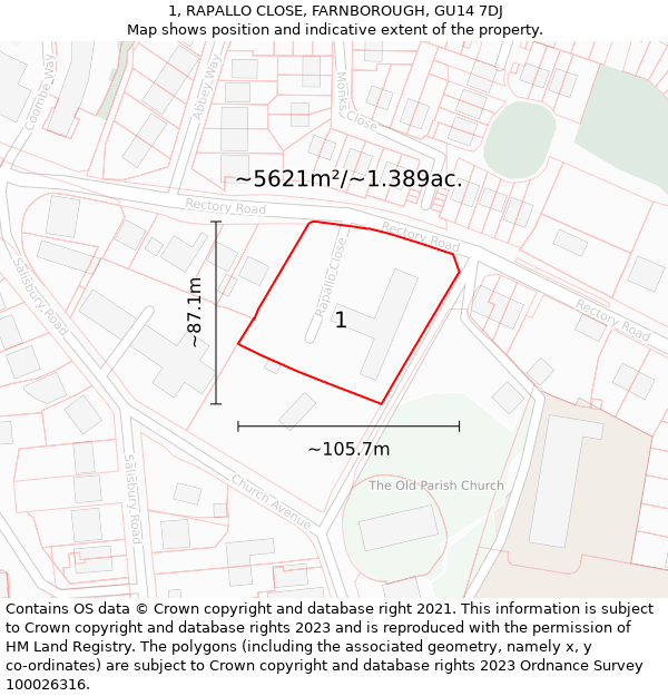 1, RAPALLO CLOSE, FARNBOROUGH, GU14 7DJ: Plot and title map