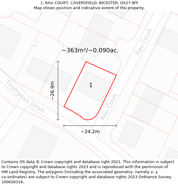 1, RAU COURT, CAVERSFIELD, BICESTER, OX27 8FF: Plot and title map