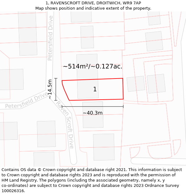 1, RAVENSCROFT DRIVE, DROITWICH, WR9 7AP: Plot and title map