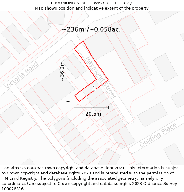 1, RAYMOND STREET, WISBECH, PE13 2QG: Plot and title map