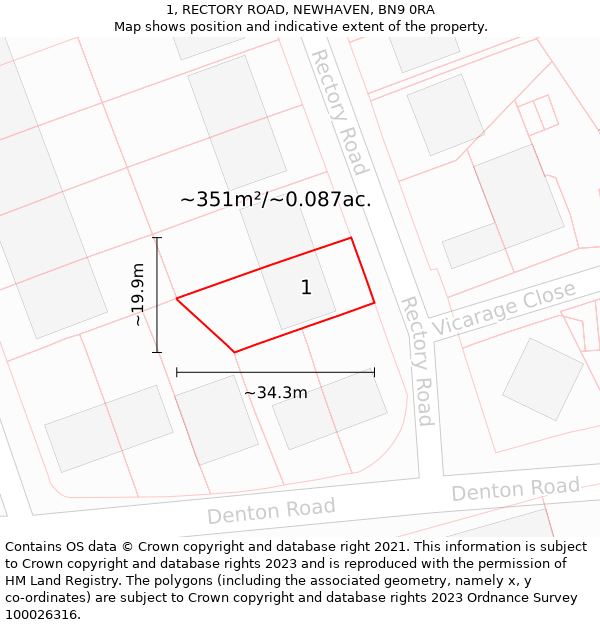 1, RECTORY ROAD, NEWHAVEN, BN9 0RA: Plot and title map
