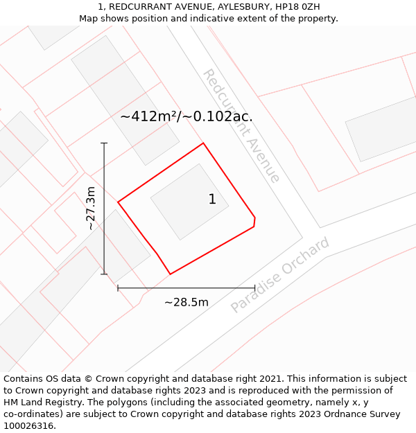 1, REDCURRANT AVENUE, AYLESBURY, HP18 0ZH: Plot and title map