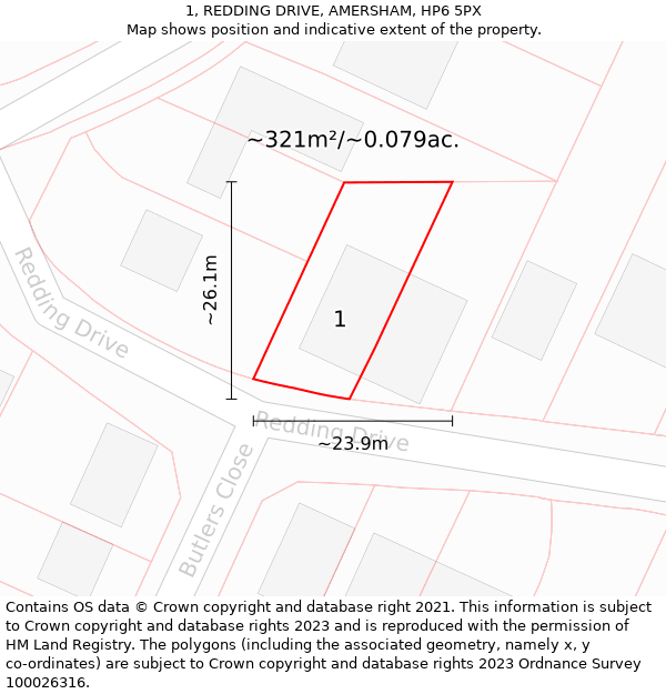 1, REDDING DRIVE, AMERSHAM, HP6 5PX: Plot and title map