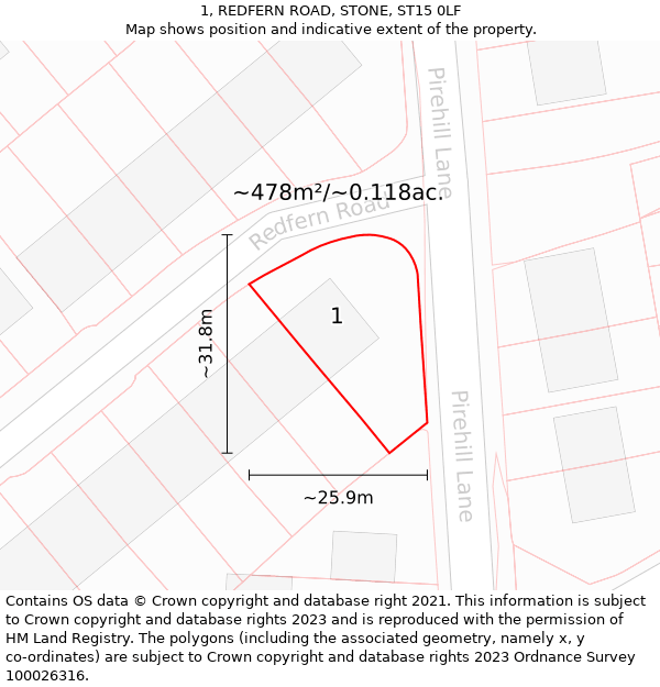 1, REDFERN ROAD, STONE, ST15 0LF: Plot and title map