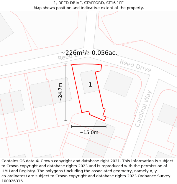 1, REED DRIVE, STAFFORD, ST16 1FE: Plot and title map
