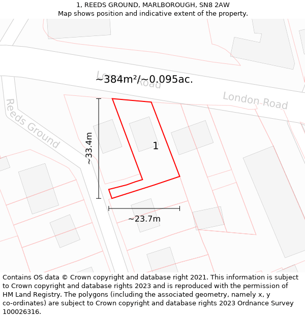 1, REEDS GROUND, MARLBOROUGH, SN8 2AW: Plot and title map