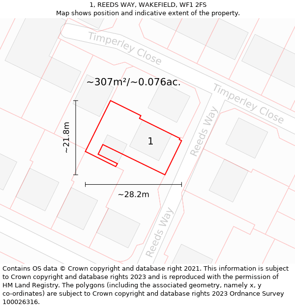 1, REEDS WAY, WAKEFIELD, WF1 2FS: Plot and title map