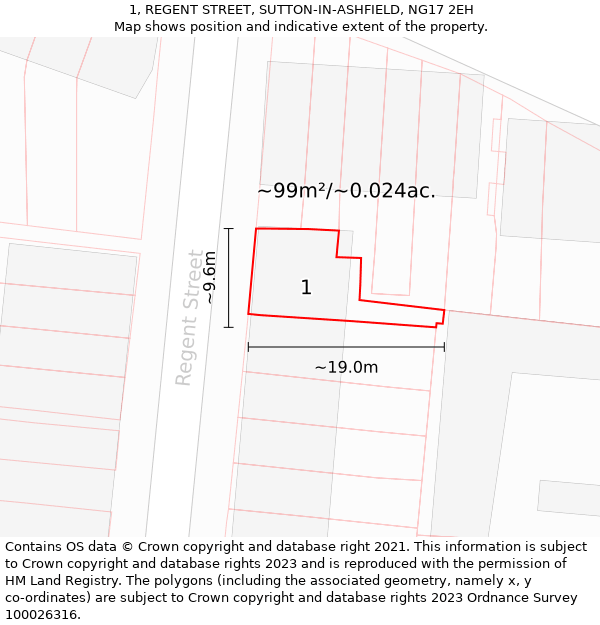 1, REGENT STREET, SUTTON-IN-ASHFIELD, NG17 2EH: Plot and title map