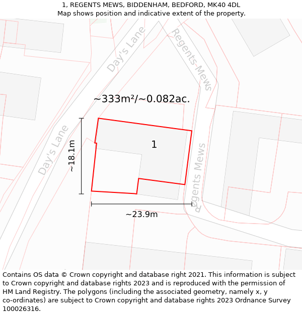 1, REGENTS MEWS, BIDDENHAM, BEDFORD, MK40 4DL: Plot and title map