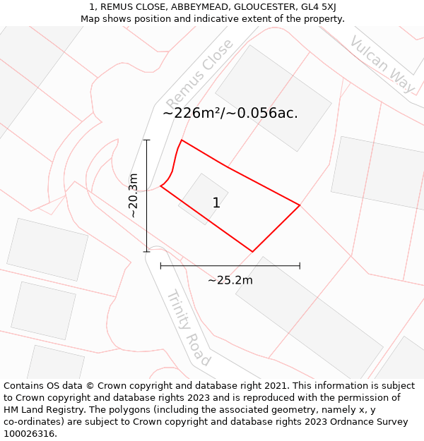 1, REMUS CLOSE, ABBEYMEAD, GLOUCESTER, GL4 5XJ: Plot and title map