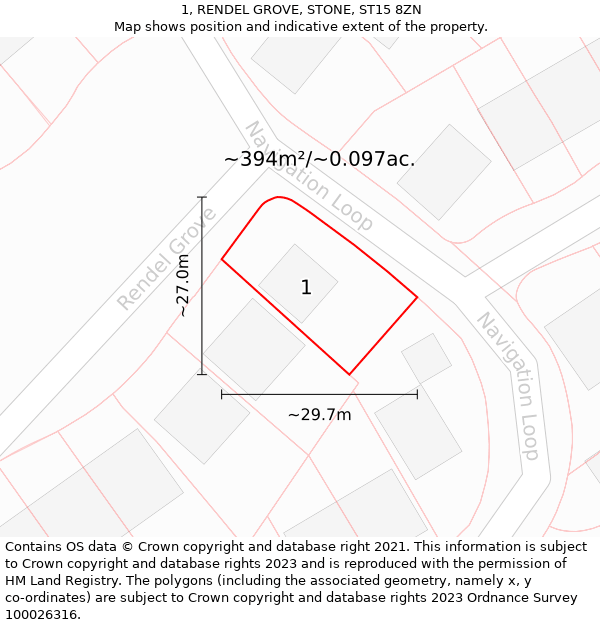 1, RENDEL GROVE, STONE, ST15 8ZN: Plot and title map