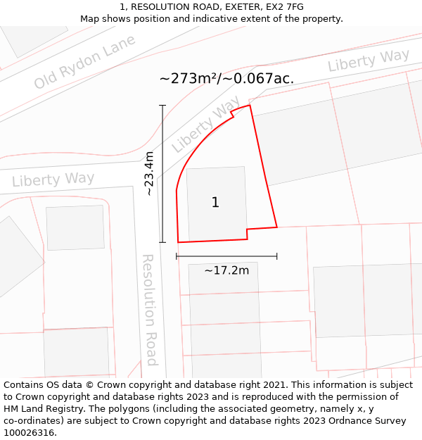 1, RESOLUTION ROAD, EXETER, EX2 7FG: Plot and title map