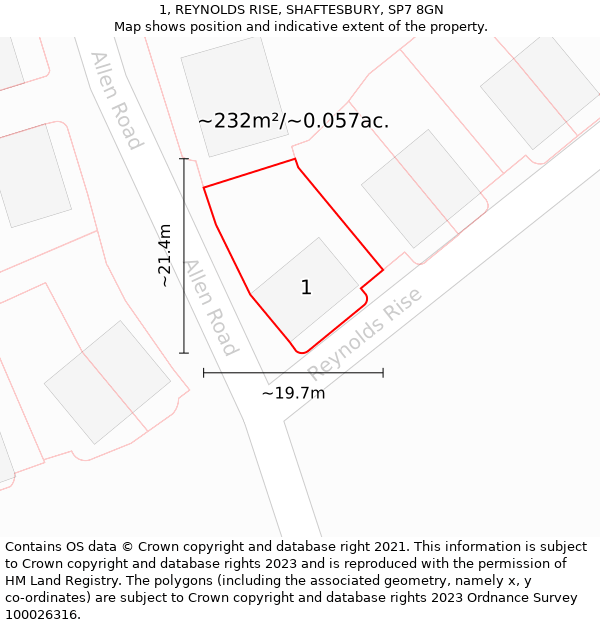 1, REYNOLDS RISE, SHAFTESBURY, SP7 8GN: Plot and title map