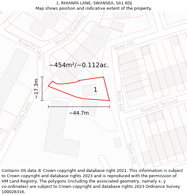 1, RHIANFA LANE, SWANSEA, SA1 6DJ: Plot and title map