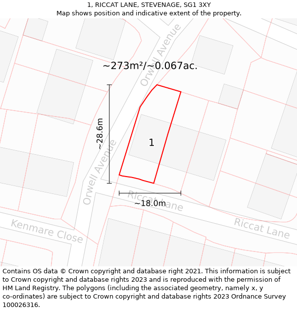 1, RICCAT LANE, STEVENAGE, SG1 3XY: Plot and title map