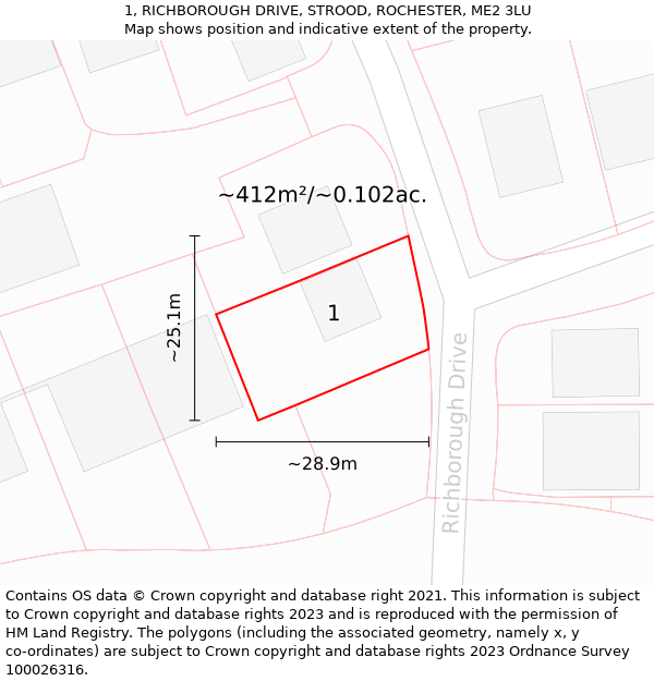 1, RICHBOROUGH DRIVE, STROOD, ROCHESTER, ME2 3LU: Plot and title map