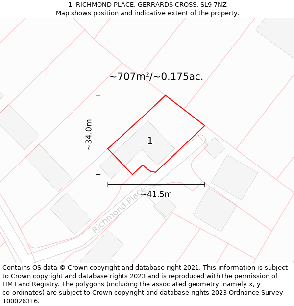 1, RICHMOND PLACE, GERRARDS CROSS, SL9 7NZ: Plot and title map