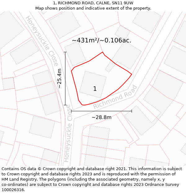 1, RICHMOND ROAD, CALNE, SN11 9UW: Plot and title map