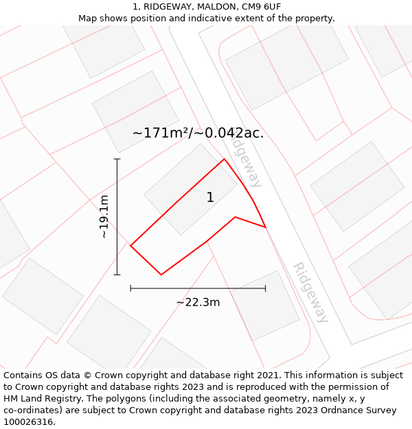 1, RIDGEWAY, MALDON, CM9 6UF: Plot and title map