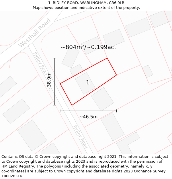 1, RIDLEY ROAD, WARLINGHAM, CR6 9LR: Plot and title map