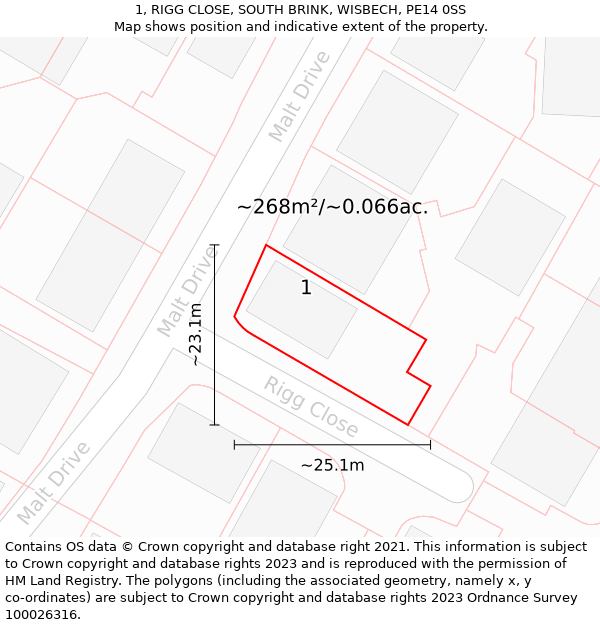 1, RIGG CLOSE, SOUTH BRINK, WISBECH, PE14 0SS: Plot and title map