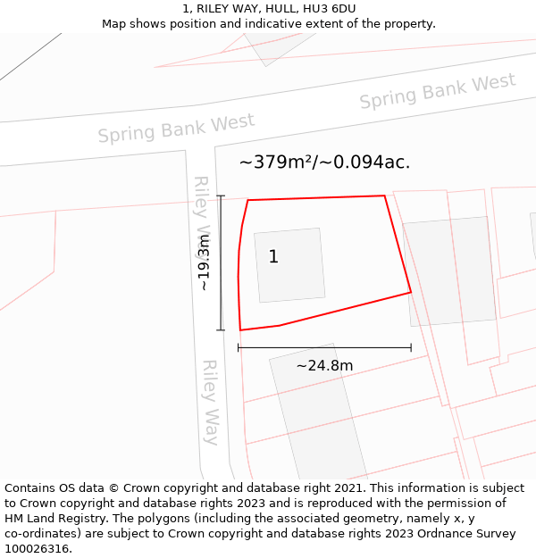 1, RILEY WAY, HULL, HU3 6DU: Plot and title map