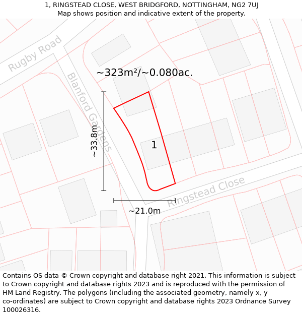 1, RINGSTEAD CLOSE, WEST BRIDGFORD, NOTTINGHAM, NG2 7UJ: Plot and title map