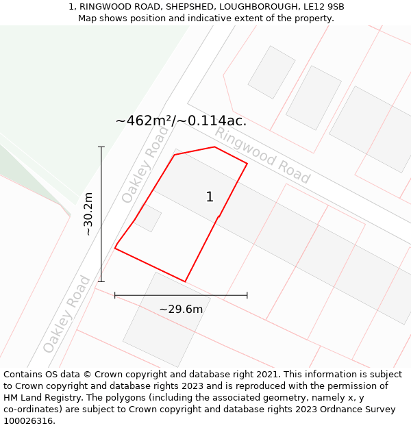 1, RINGWOOD ROAD, SHEPSHED, LOUGHBOROUGH, LE12 9SB: Plot and title map