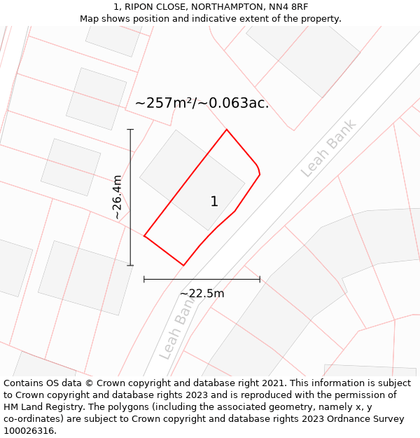 1, RIPON CLOSE, NORTHAMPTON, NN4 8RF: Plot and title map