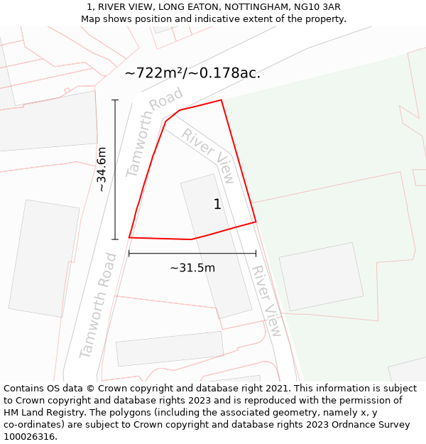 1, RIVER VIEW, LONG EATON, NOTTINGHAM, NG10 3AR: Plot and title map