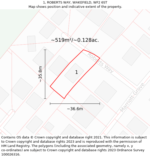 1, ROBERTS WAY, WAKEFIELD, WF2 6ST: Plot and title map