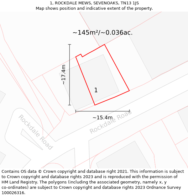 1, ROCKDALE MEWS, SEVENOAKS, TN13 1JS: Plot and title map