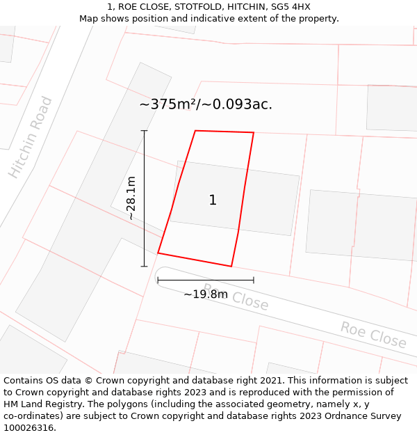 1, ROE CLOSE, STOTFOLD, HITCHIN, SG5 4HX: Plot and title map