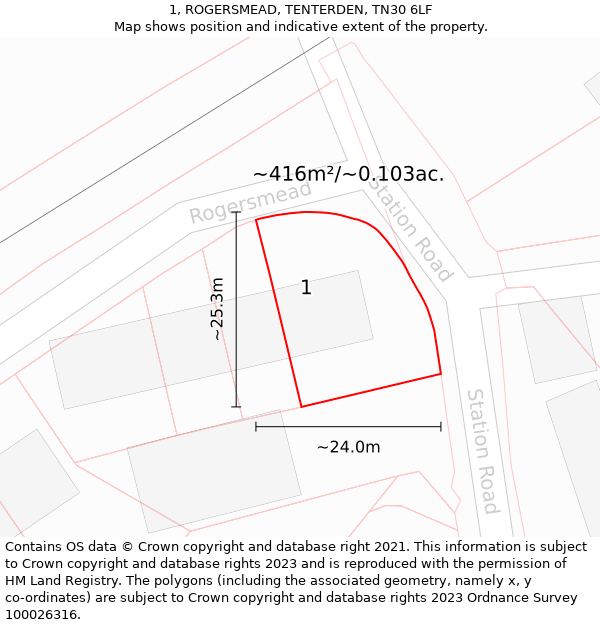 1, ROGERSMEAD, TENTERDEN, TN30 6LF: Plot and title map