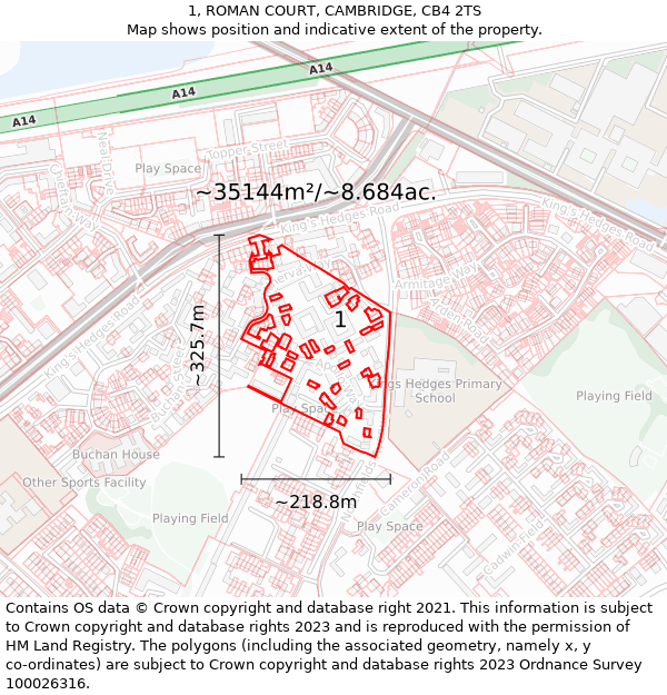 1, ROMAN COURT, CAMBRIDGE, CB4 2TS: Plot and title map