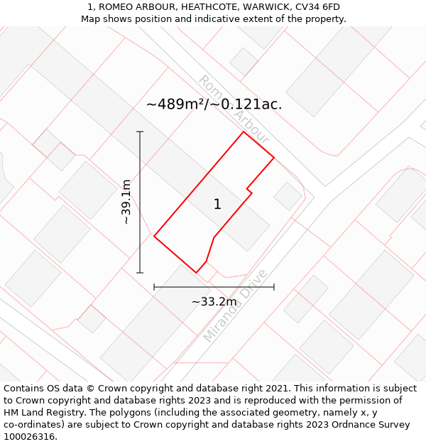 1, ROMEO ARBOUR, HEATHCOTE, WARWICK, CV34 6FD: Plot and title map