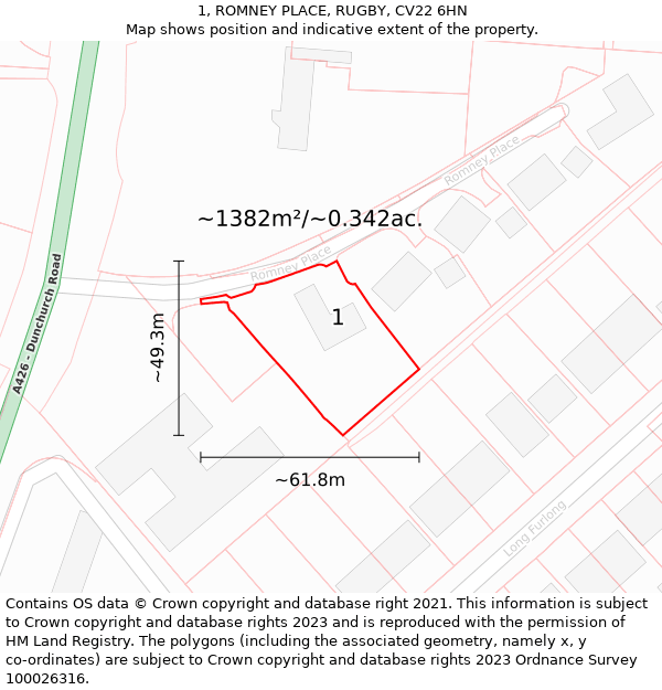 1, ROMNEY PLACE, RUGBY, CV22 6HN: Plot and title map