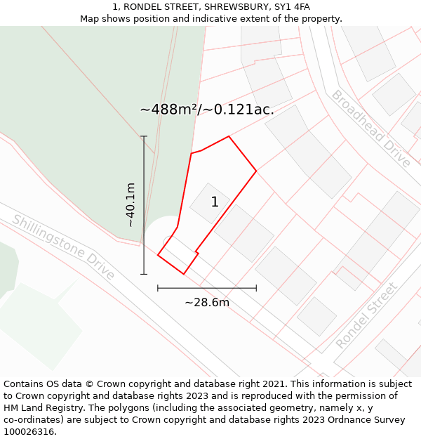 1, RONDEL STREET, SHREWSBURY, SY1 4FA: Plot and title map