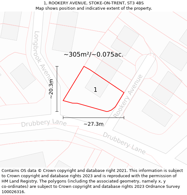 1, ROOKERY AVENUE, STOKE-ON-TRENT, ST3 4BS: Plot and title map